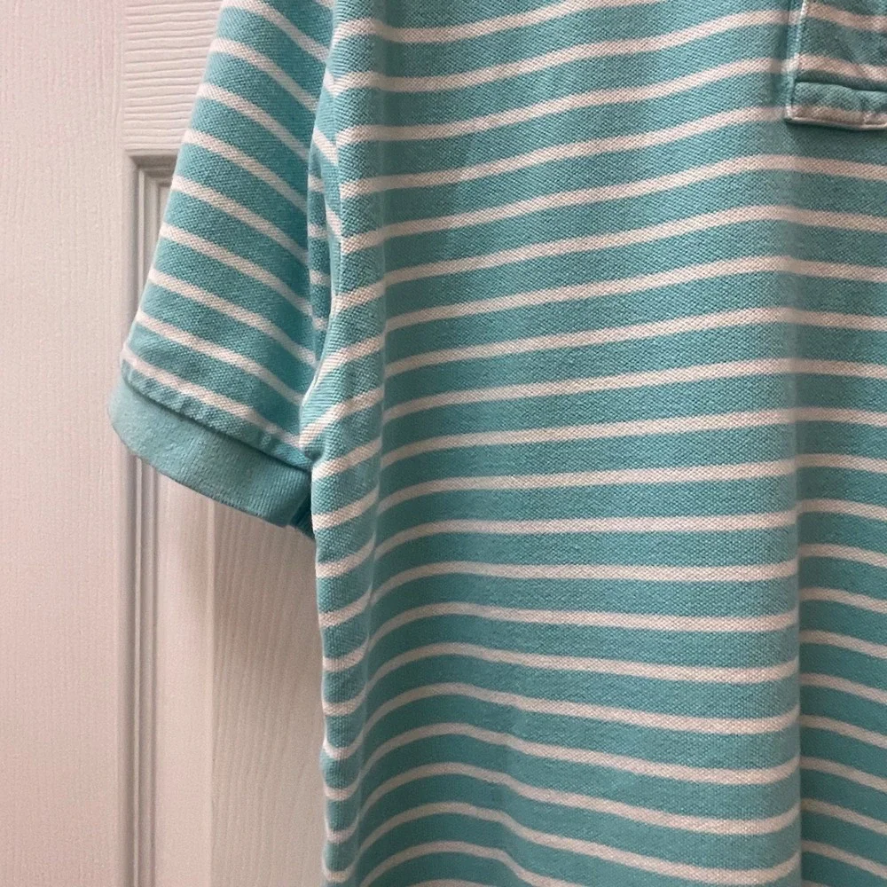 Polo Ralph Lauren Men's Size Large  Turquoise Striped Polo‎ Shirt Yellow Pony